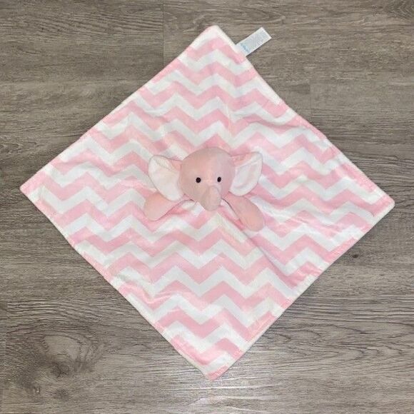 Carters Pink Elephant Lovey Chevron White Stripe Zig Zag Baby Security Blanket - Picture 1 of 3